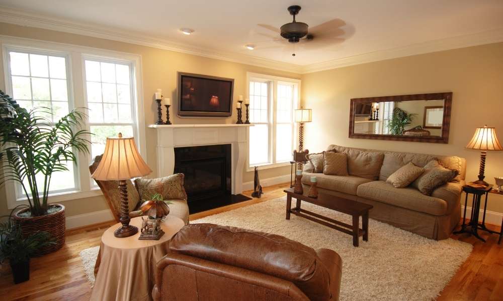 A Basement Family Room with Fireplace