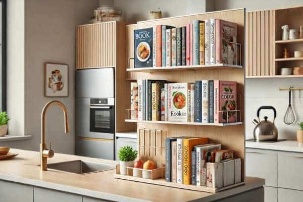 Incorporating Space-Saving Solutions For Display Cookbooks On The Kitchen Counter