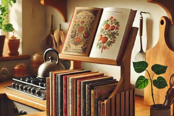 Utilizing Stands Or Racks For Display Cookbooks On The Kitchen Counter